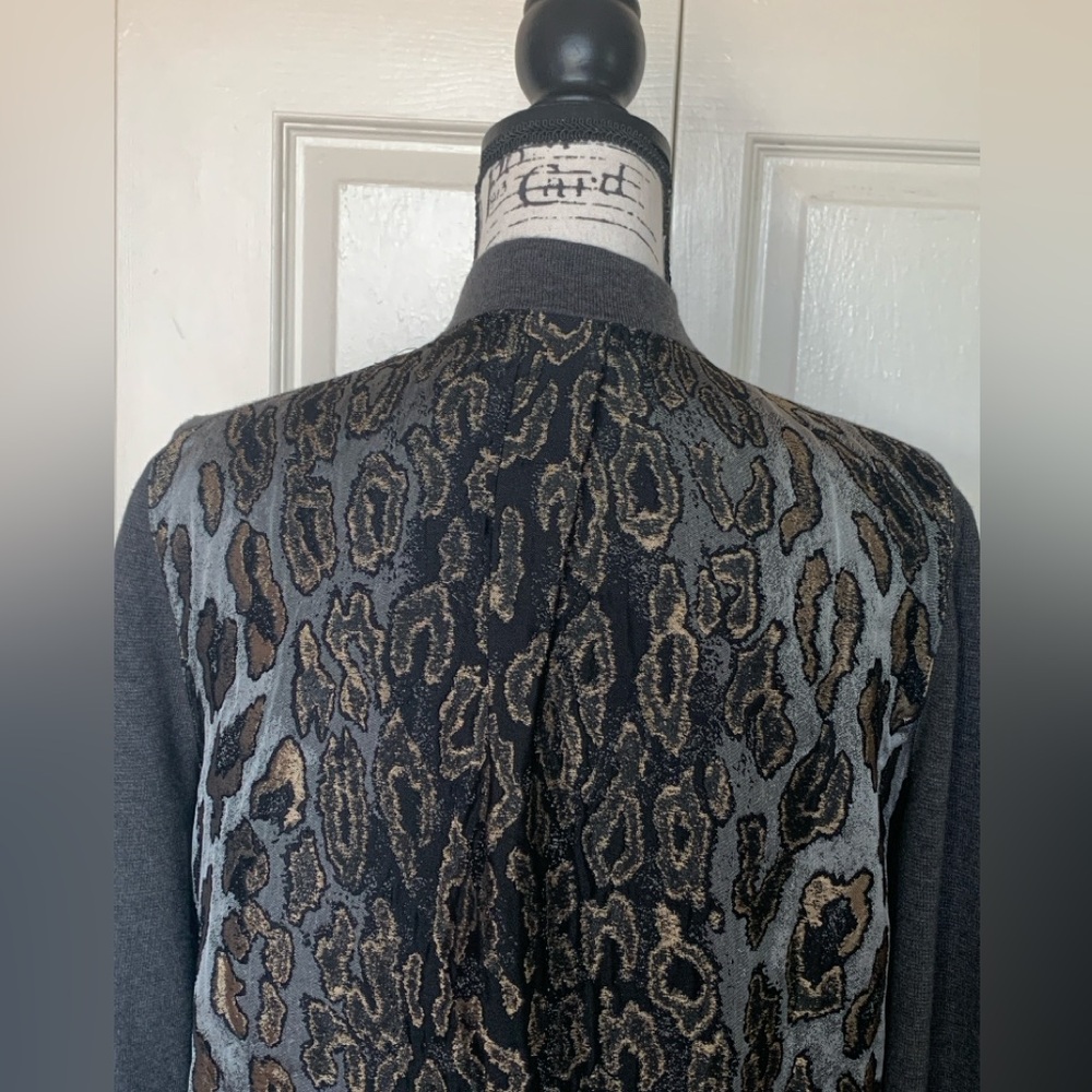 Chico’s Gray Open Front Cardigan with Metallic Animal Print Back - Picture 5 of 10